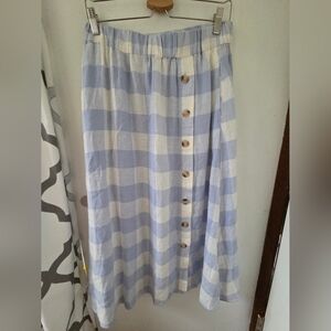 Madewell Light Blue and Cream A-Line Skirt Linen-Blend Side-Button Midi Medium